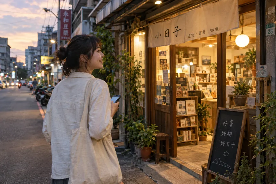 路人用手機找到附近的店,走進去