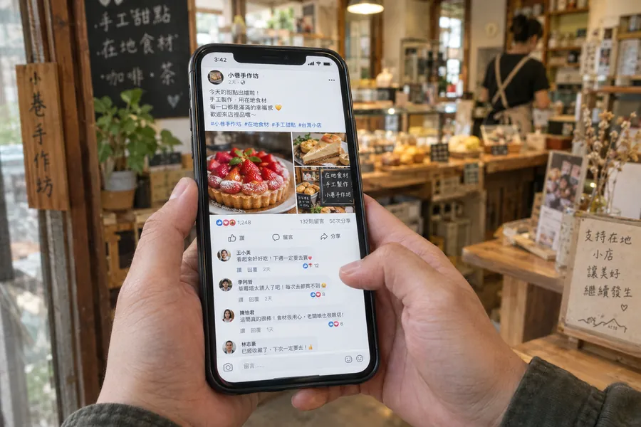 手機上熱鬧的店家社群貼文